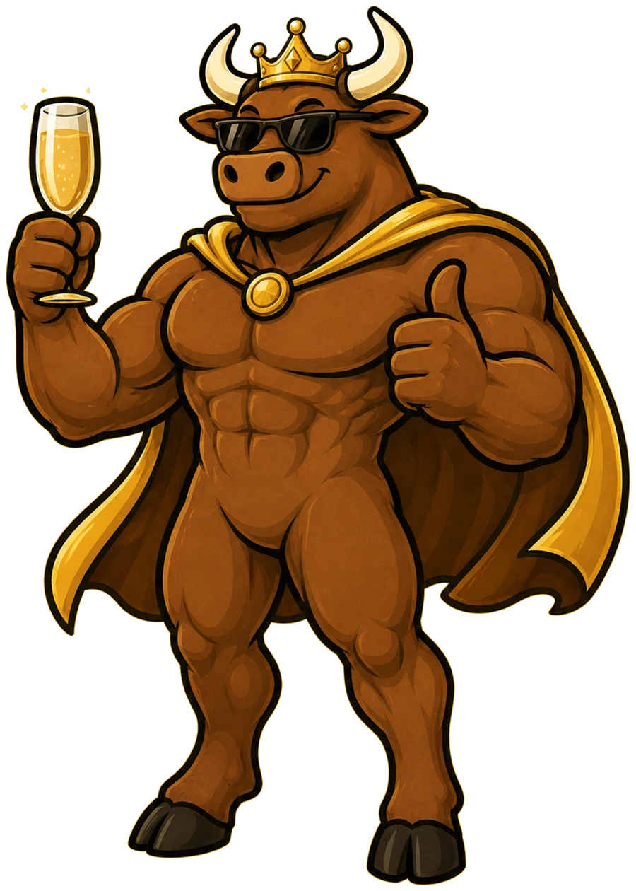 BURU celebrating with a golden drink